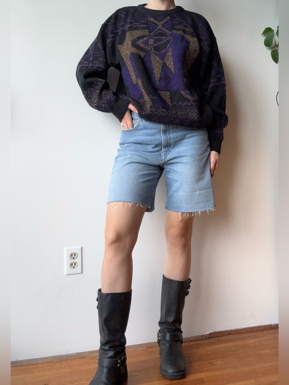 Vintage purple pattern sweater - made in Korea
